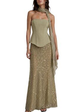M/L Babyboo Green Oakley Corset, Allaire Maxi Skirt & Miya Scarf 3 Piece Set NWT